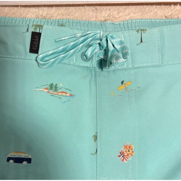 Far West Swim Shorts Mens Aqua Trunks Tropical Print Palm Trees Pockets Lined - Picture 4 of 11